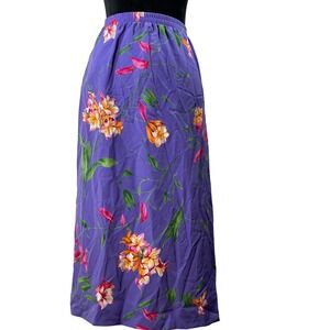 Susan Graver Style Purple Floral Maxi Skirt 1X Elastic Waist Pockets lily flowy